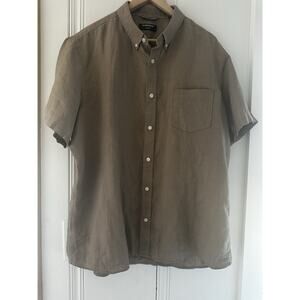 Nordstrom Trim Fit Brown Linen Short Sleeve Button Down Mens XL Lightweight